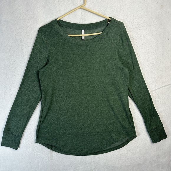 Hiyiyezi Sweatshirt Women Green Small Long Sleeve Crew Neck Pullover Curved Hem - Picture 1 of 8